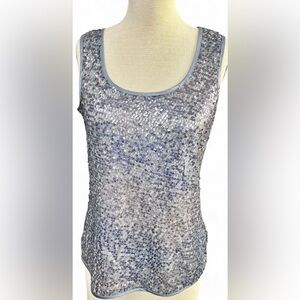Chico’s Blue Sequin Tank Top Women’s Size 1 Sleeveless Embellished Party Blouse